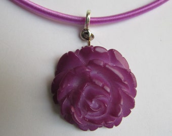 Mother/'s Day Gift LC Silk 5mm Cord necklace with Hand Made Silk Organza Pink and Purple Flower Floating Pendant Love it