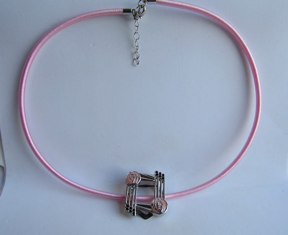 Upcycled Scarf Pin Enamel Rose Pattern In the Style of Charles Rennie Mackintosh Pendant Silk 3mm Necklace View 4