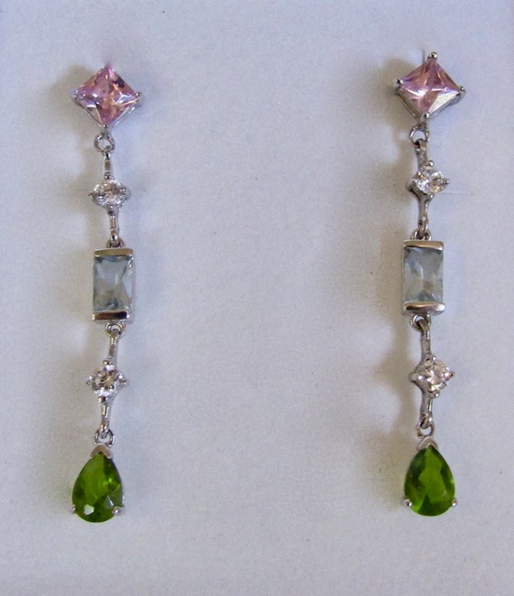 Vintage Sterling Peridot Pear, Aquamarine Emerald… - image 1