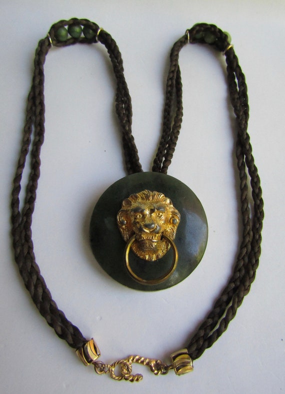Vintage Nephrite Lion Doorknocker Pendant Brooch … - image 7