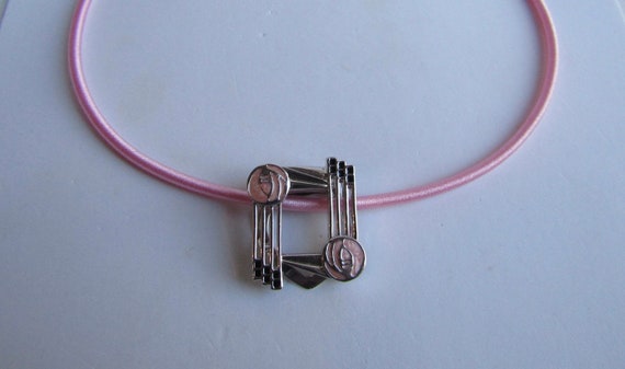 Upcycled Scarf Pin Enamel Rose Pattern In the Style of Charles Rennie Mackintosh Pendant Silk 3mm Necklace View 6