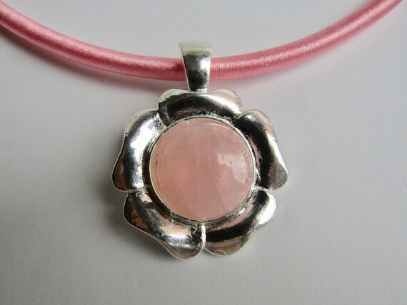 Mother/'s Day Gift LC Silk 5mm Cord necklace with Hand Made Silk Organza Pink and Purple Flower Floating Pendant Love it