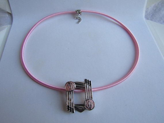 Upcycled Scarf Pin Enamel Rose Pattern In the Style of Charles Rennie Mackintosh Pendant Silk 3mm Necklace View 5