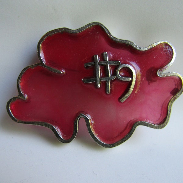 Vintage Signed Joy Red and White Gold Plated Resin Plique a Jour Stained Glass Cloud 9 Brooch