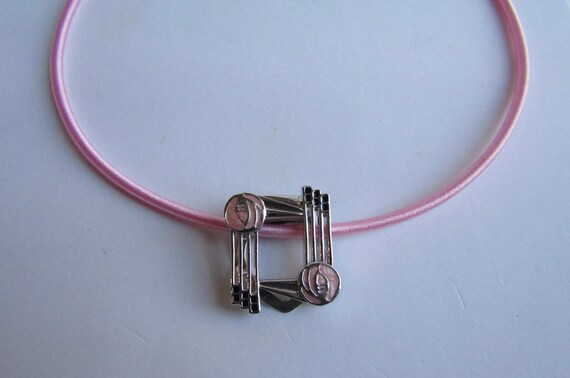 Upcycled Scarf Pin Enamel Rose Pattern In the Style of Charles Rennie Mackintosh Pendant Silk 3mm Necklace View 3