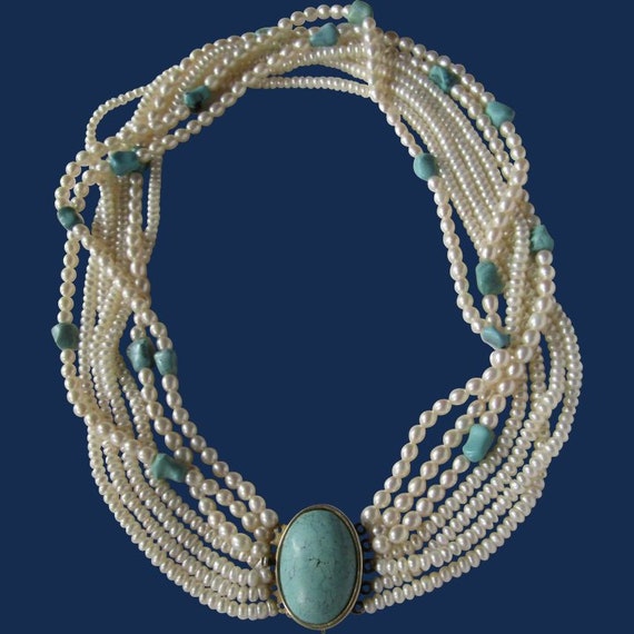 Stabilized Turquoise Bead and Cultured Freshwater Pearl Necklace Stabilized Turquoise Bead and Cultured Freshwater Pearl Necklace