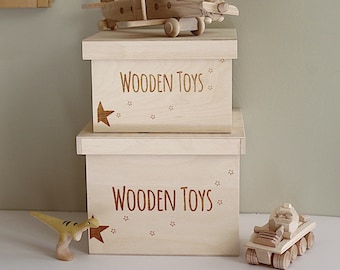 Boîte de rangement de jouets - Boîte de rangement avec couvercle - Boîte à jouets - Rangement de jouets - Décor de chambre d'enfant - Boîte de rangement de jouets en bois - Organisation de stockage