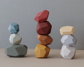 Balancing stones - Earthy tones - Tumi ishi - Wooden balancing blocks - Gift for kids - Montessori toys - Waldorf toys