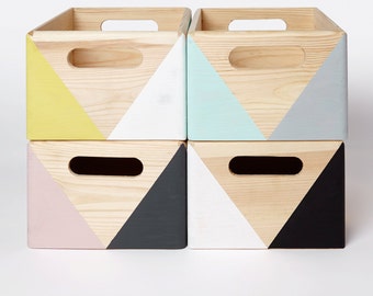 Geometric wooden box with handles - Storage Box - Toy box - Office storage - Organiser box - Wooden crate - Wooden storage box