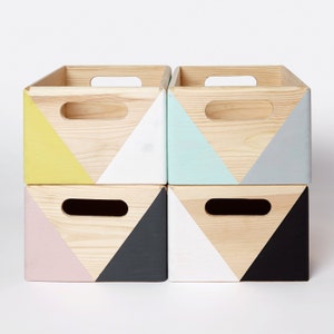 Geometric wooden box with handles Storage Box Toy box Office storage Organiser box Wooden crate Wooden storage box image 1