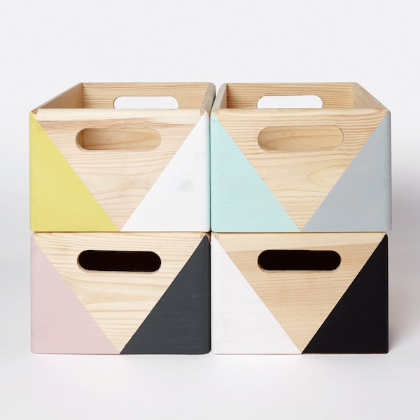 Geometric wooden box with handles - Storage Box - Toy box - Office storage - Organiser box - Wooden crate - Wooden storage box