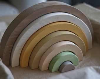 Wooden Rainbow Stacker in Neutral Tones - Handcrafted Wooden Rainbow Toy - Open ended toy - Montessori Toy - Gift for kids