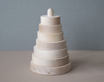 Pyramide empilable en bois (bois d'érable naturel) - Jouet en bois - Bague à empiler - Cadeau pour bébé - Jouet Montessori - Jouet écologique naturel - Cadeau pour enfant