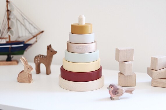 Pyramide Empilable En Bois Choix De Couleur Personnalise Etsy