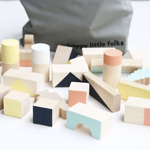 Wooden blocks in Mixed colours packed in cotton bag Wood toy Building blocks Toddler gift 1st Birthday gift Baby gift image 2