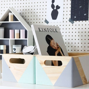 Geometric wooden box with handles Storage Box Toy box Office storage Organiser box Wooden crate Wooden storage box 画像 4