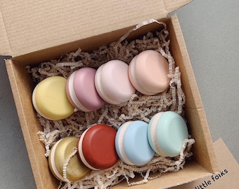 Wooden Macarons in Custom Colour Choice -  Wooden Toy - Gift for kids - Play food - Pretend kitchen play - Wooden sweets