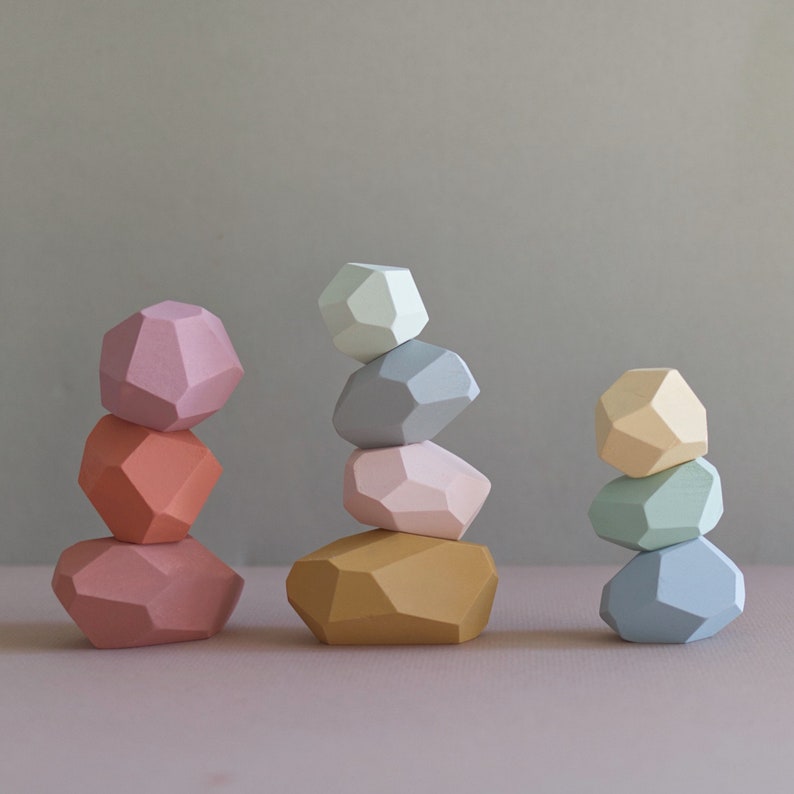 Balancing stones Pastel tones set of 10 Wooden balancing stones Gift for kids Stacking stones Montessori toys Easter gift image 1