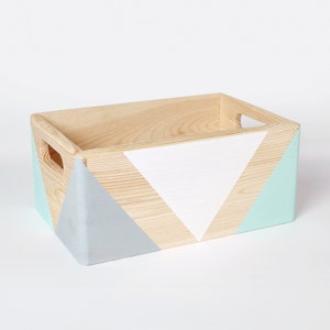 Geometric wooden box with handles Storage Box Toy box Office storage Organiser box Wooden crate Wooden storage box image 2