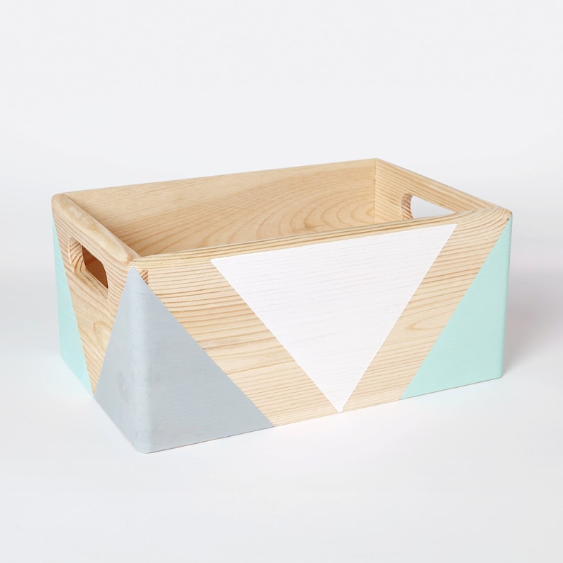 Geometric wooden box with handles Storage Box Toy box Office storage Organiser box Wooden crate Wooden storage box image 2