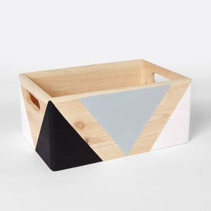 Geometric wooden box with handles Storage Box Toy box Office storage Organiser box Wooden crate Wooden storage box 画像 7