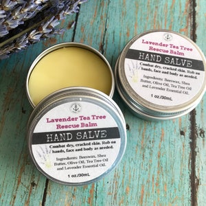 HAND SALVE Lavender Tea Tree Rescue Balm with Organic Beeswax, Shea Butter and Essential Oils. image 1