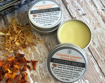 Lavender Calendula Rescue Balm SOOTHING SALVE with Organic Beeswax, Marigold, Olive Oil, Jojoba Oil, Shea Butter and Essential Oils.