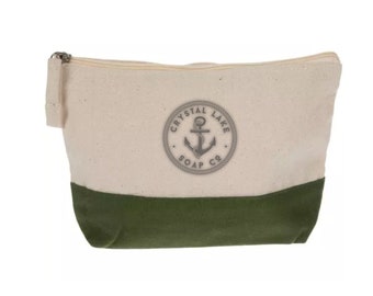 Olive and Natural Canvas Pouch - Makeup Bag with Zipper