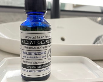 FACIAL OIL SERUM - Frankincense & Sea Buckthorn Seed - Organic Soothing Moisturizer for All Skin Types! Jojoba, Argan and Rosehip Oils