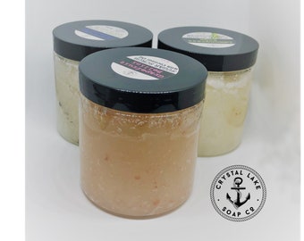 Grapefruit Bellini, Lemongrass Sage OR Lavender Chamomile Sugar Scrub - Fresh Body Polish with Organic Coconut Oil. Vegan Exfoliation