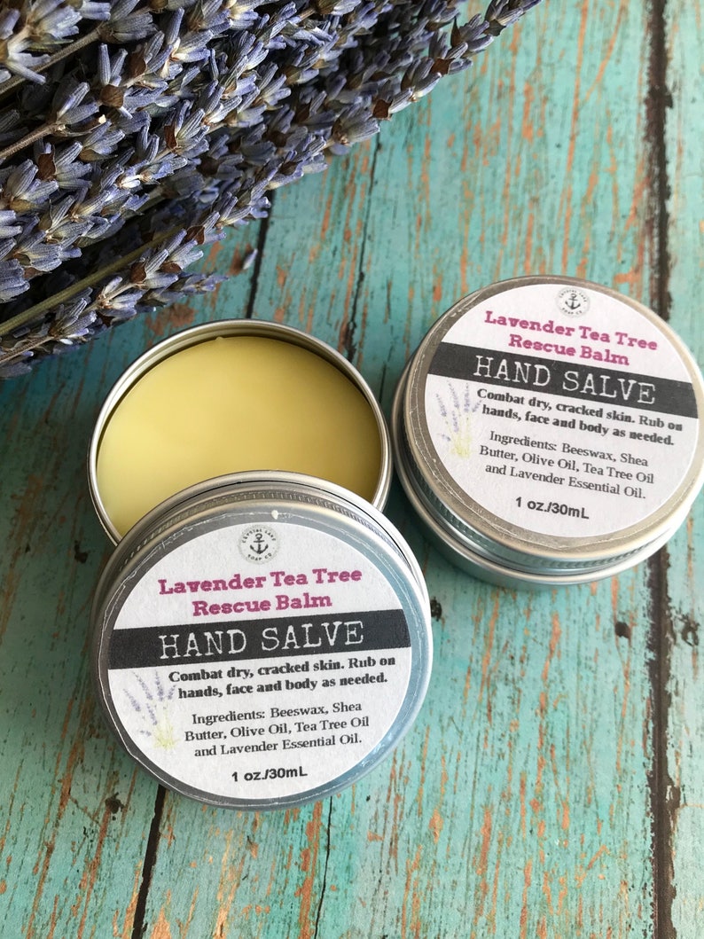 HAND SALVE Lavender Tea Tree Rescue Balm with Organic Beeswax, Shea Butter and Essential Oils. image 1