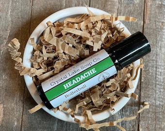 HEADACHE Rollerball Aromatherapy Essential Oil Blend Organic / Lavender Peppermint Wintergreen Basil Frankincense Rosemary Orange