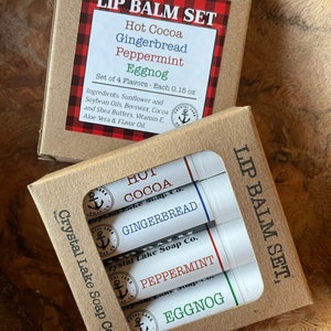 Lip Balm Gift Set Box of 4 Tubes Natural Flavors Moisturize all year round Vanilla, Black Cherry, Herbal Mint & Peppermint image 4