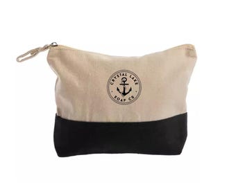 Black and Natural Canvas Pouch - Travel Bag with Zipper