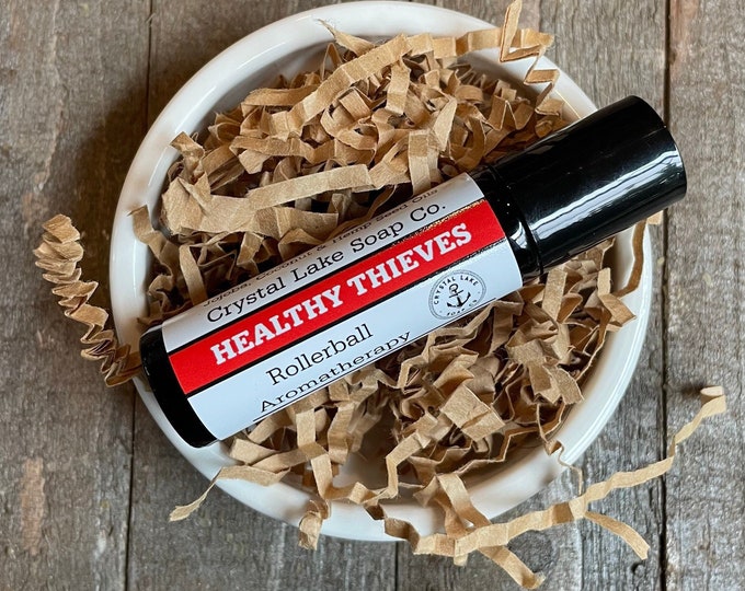 HEALTHY THIEVES Rollerball Aromatherapy Essential Oil Blend Organic / Cinnamon Clove Eucalyptus Lemon & Rosemary