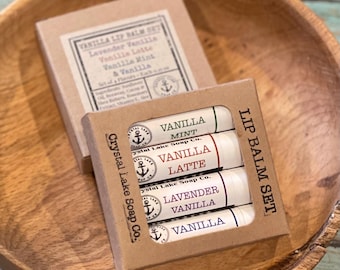 Vanilla Lovers Lip Balm Gift Set -Box of 4 Tubes - Natural Flavors!