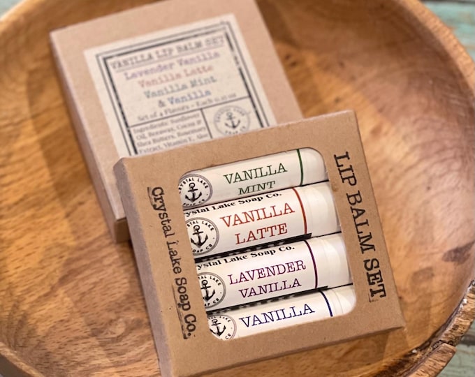 Vanilla Lovers Lip Balm Gift Set -Box of 4 Tubes - Natural Flavors!