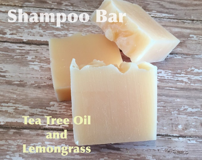 Tea Tree Oil Lemongrass Shampoo Bar Lush Homemade Soap Thin Textured Thick Hair Coconut Jojoba Oil and Shea Butter