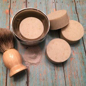Eucalyptus & Tea Tree Oil Shaving Puck with Oatmeal. Men's Natural Organic Soothing Beard and Mustache Soap image 2