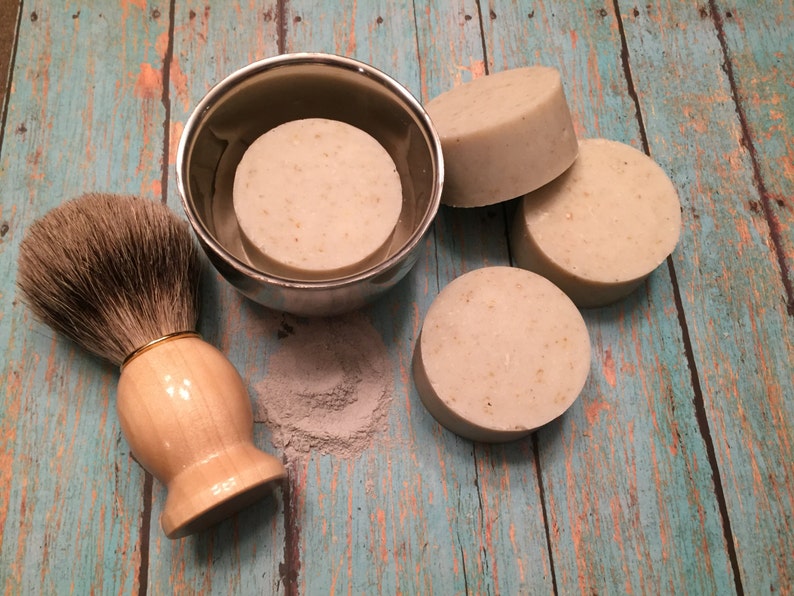 Eucalyptus & Tea Tree Oil Shaving Puck with Oatmeal. Men's Natural Organic Soothing Beard and Mustache Soap image 2