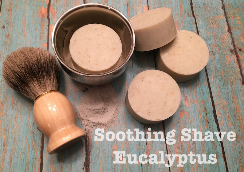 Eucalyptus & Tea Tree Oil Shaving Puck with Oatmeal. Men's Natural Organic Soothing Beard and Mustache Soap image 1