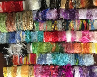 30+ Yards Trendy, Fun Yarn / Fibers. Over 90 feet Scrapbook Lot, Crazy Quilt, Card Making, Altered Art,