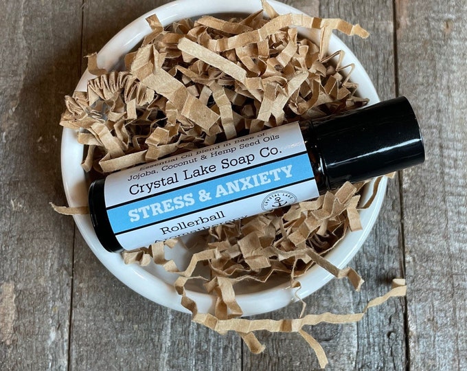 STRESS & ANXIETY Rollerball Aromatherapy Essential Oil Blend Organic / Patchouli, Sweet Orange, Ylang Ylang and Grapefruit