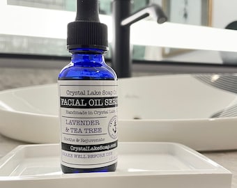 FACIAL OIL SERUM - Lavender & Tea Tree Organic - Soothing Moisturizer for All Skin Type! Jojoba, Argan and Rosehip Oils