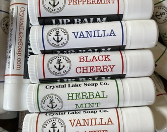 Lip Balm Tube - Natural, Many Flavors - Moisturize, Mix & Match. Coconut or Soy Based.