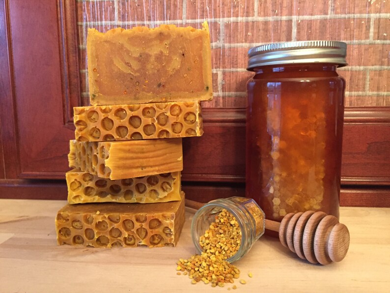 Honey Bee Pollen Soothing Soap, Great Facial or Body Bar. Organic and Natural. Helps Fight Acne & Eczema. Gentle moisturizer image 2