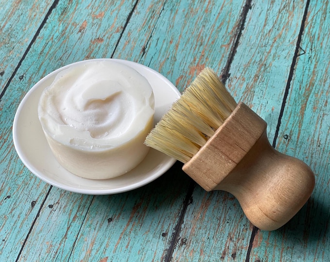 Dish Soap Gift Set - Lemon Eucalyptus Bar, Ceramic Dish & Bamboo Scrub Brush - Cuts through Grease and Grime - Biodegradable Zero Waste