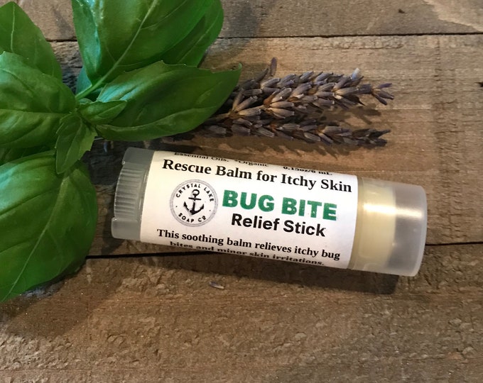 BUG BITE Relief Stick Soothing Rescue Balm for Insect Bites and Itchy Skin. Lemongrass, Lavender & Camphor Essential Oils - Organic