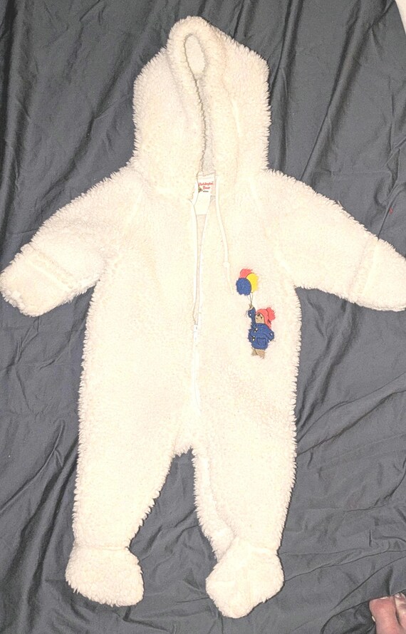 Vintage Paddington Bear Embroidered Sherpa Baby Bunting Onesie