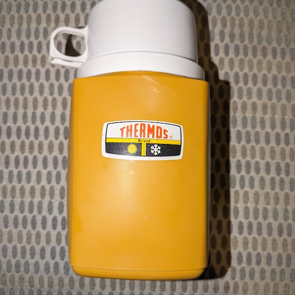 THERMOS Roughneck Vintage Travel Tumbler w/ Cup Mustard Yellow 1970s Hot or Cold Liquids